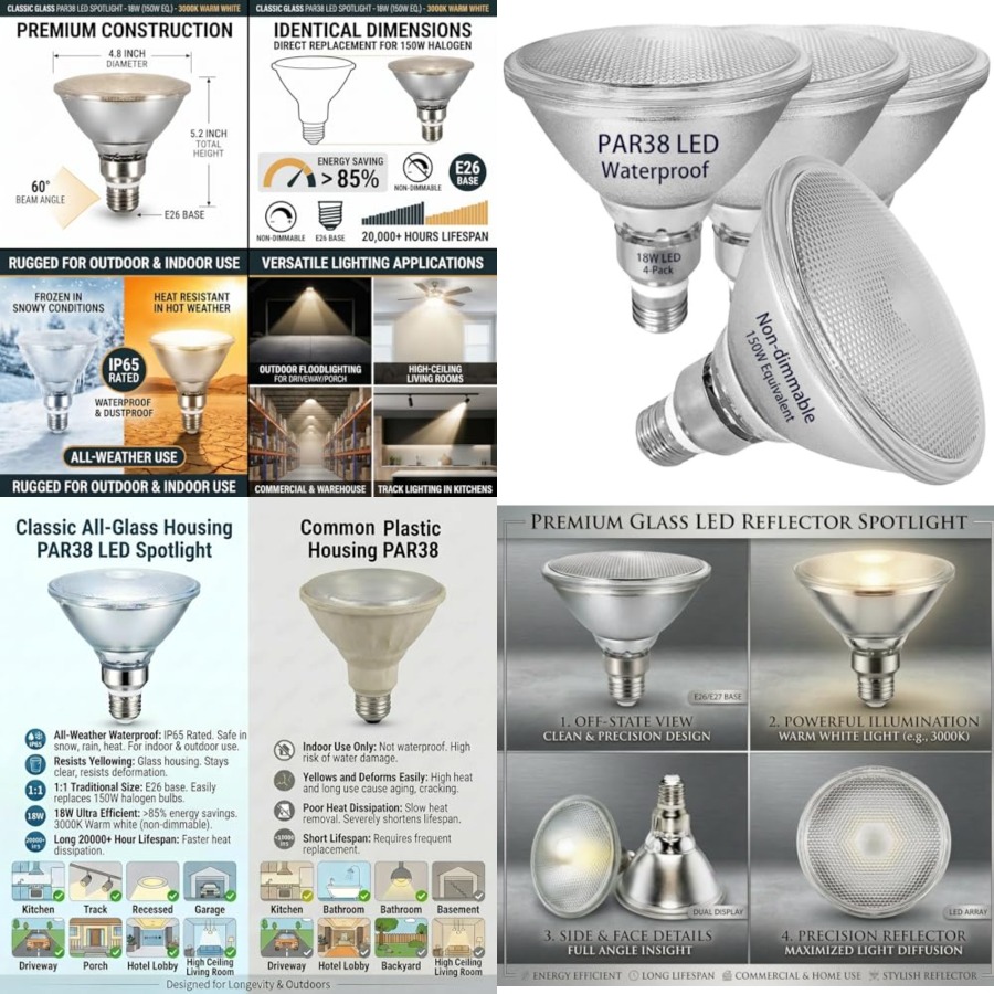 Led Flood Light - Светодиодные лампы PAR38 с стеклянным отражателем,