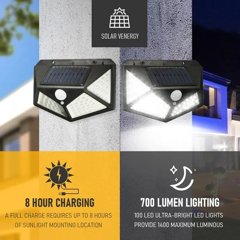 Motion Sensor Outdoor - 100 светодиодов Многофункциональная солнечная лампа для